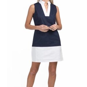 Sail to Sable STS Split Mandarin Collar Cotton Shift Dress Banded Hem Sz XL